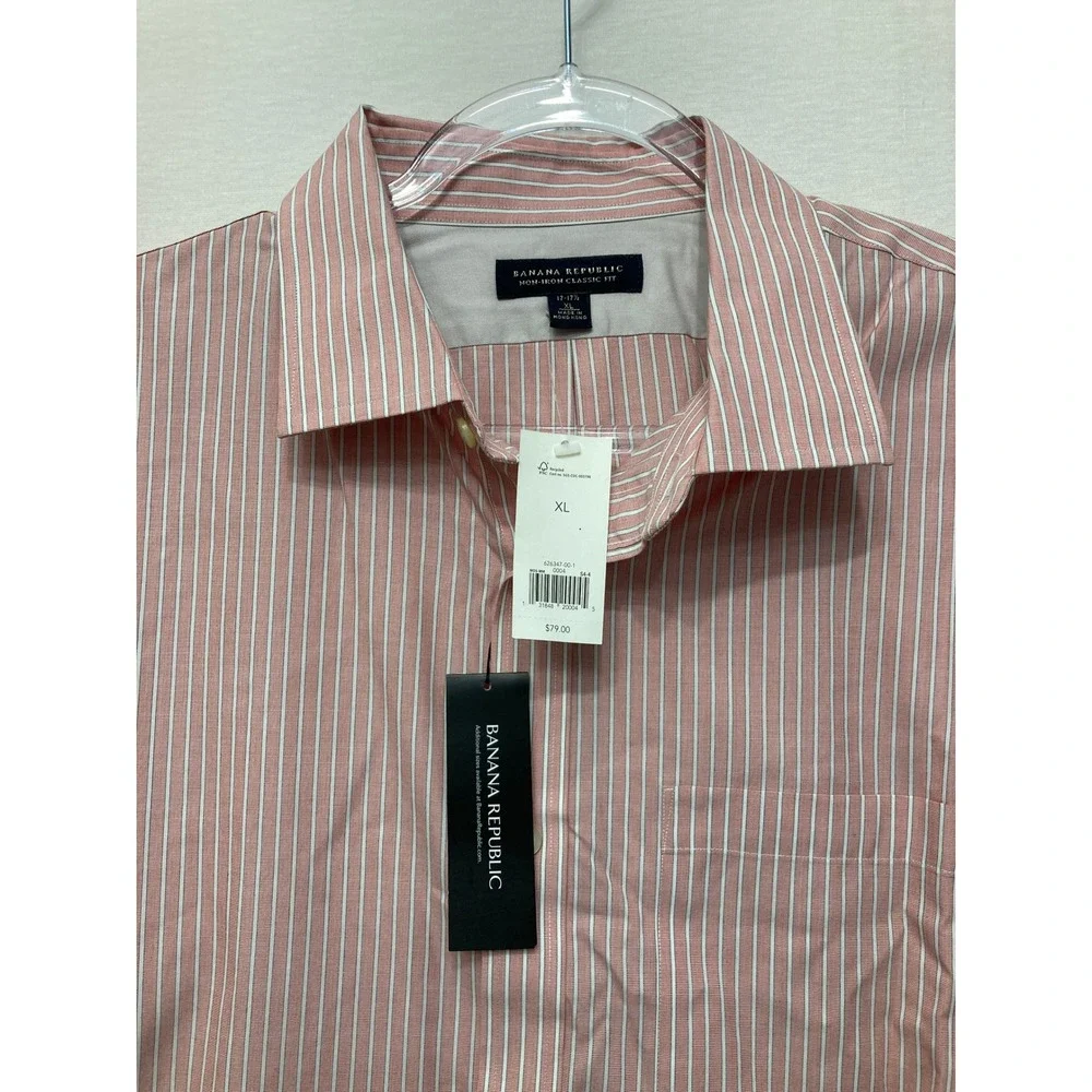 New Banana Republic Button Down XL Pink Striped Non-Iron Classic Fit Shirt